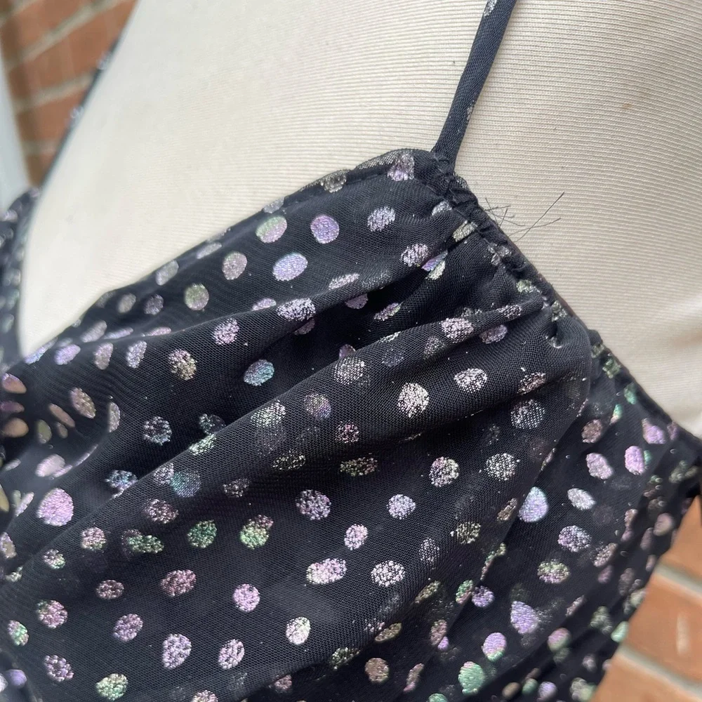 Vintage New Leaf 80’s Metallic Polka Dot Ruffle Dress - Picture 3 of 9